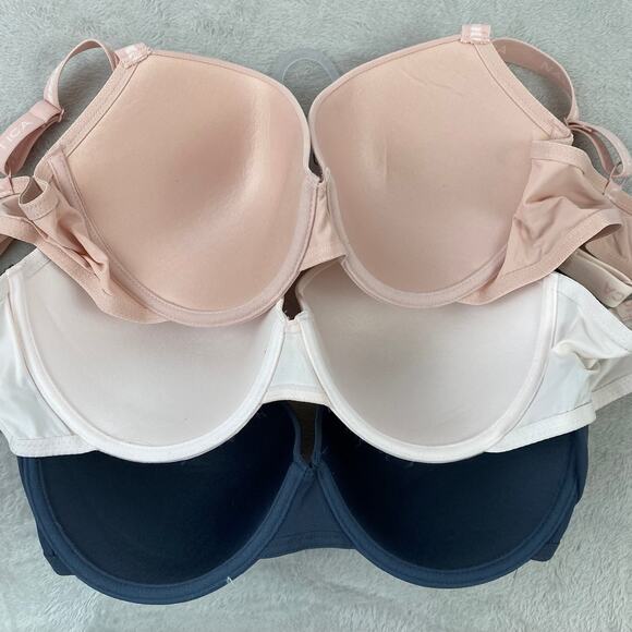 Nautica Super Soft T-Shirt Bra Set 42D 3-Pack Smooth Navy Cream Skin Tone NWT - Picture 2 of 11